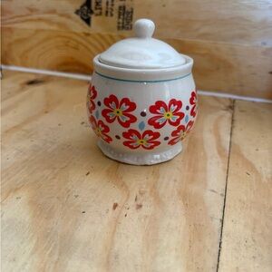 Pioneer woman Sugar Jar with Red Floral Pattern